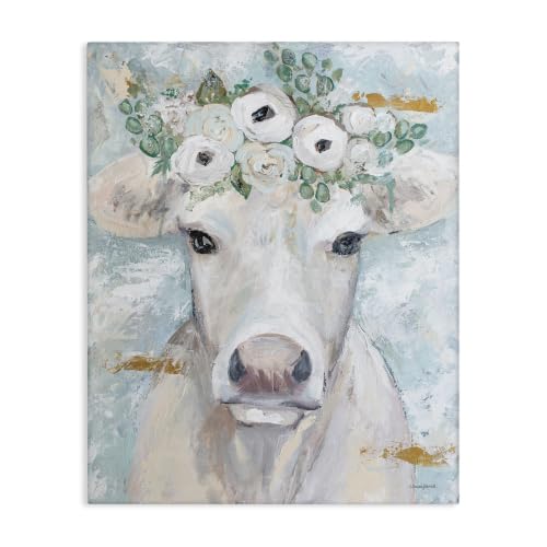 Country Cattle Cow Floral Farm, 16 x 20 Inch Canvas Wall Art