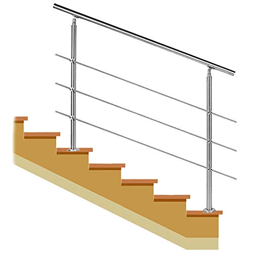 Rambarde d'escalier en acier inoxydable 304 durable avec barre transversale à trois points