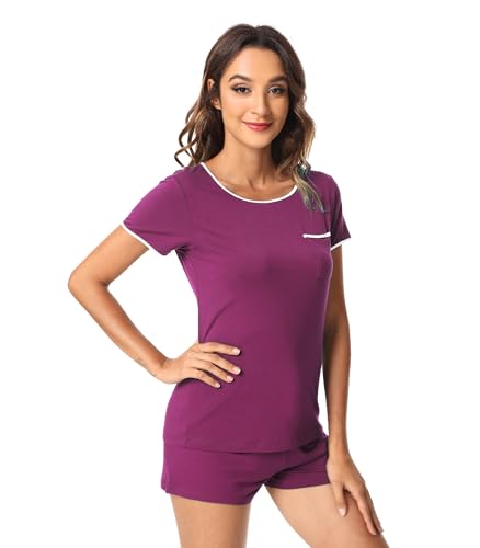 Image of WiWi Viscose from Bamboo Pajamas Set for Women Super Soft Short Sleeve Cooling Summer Plus Size Pjs Sets Sleepwear S-4X