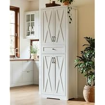 Lyromix 68 Farmhouse Kitchen Pantry Cabinet with Adjustable Shelves, Tall Storage Cabinet with Barn Doors, Freestanding Versatile Cupboard for Dining Room, White
