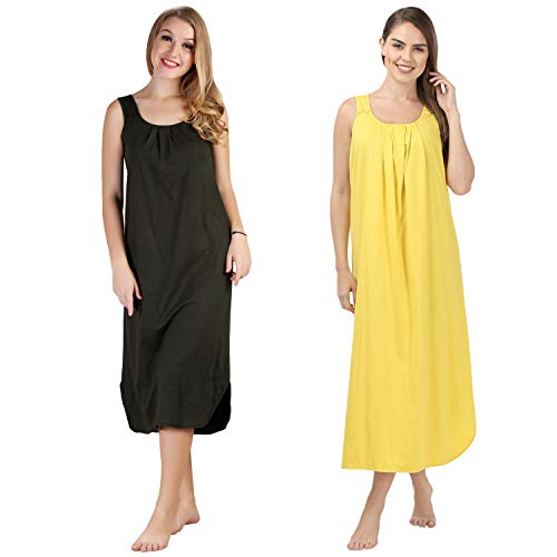Image of BLAZON Women's Cotton Hosiery Solid Maxi Nighty Slip (Pack of 2) Available Sizes: S, M, L, XL, 2XL, 3XL, 4XL, 5XL