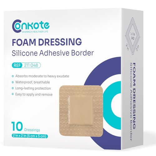 Conkote Silicone Foam Dressings 2 X 2 Large Bandages for Wound Care Box of 10 Dressings
