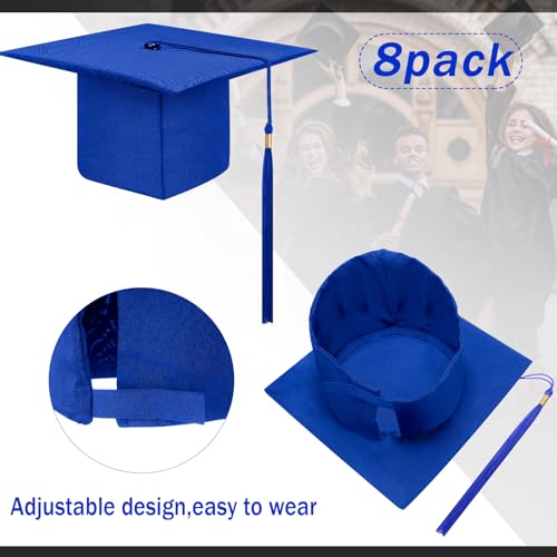 Geyoga 8 Pcs Graduation Cap Bulk Adjustable Adult Graduation Hat with Tassel for Graduate Fancy Dress Accessory Photo Props(Blue) by Geyoga - Image 2