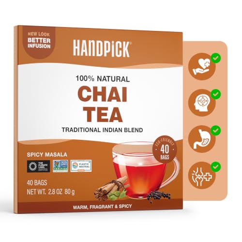 Image of HANDPICK Masala Chai Teabags (40 Count) Robust & Aromatic Authentic Chai