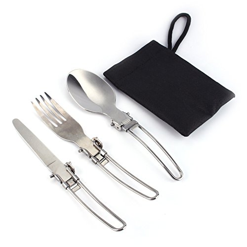 VGEBY 2 Set Foldable Stainless Steel Cutlery Set Fork Spoon with Package Bag for Camping Travel Outdoor Activities Outdoor Dining Tableware