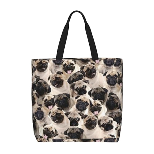 FBGHHTY Bolsa de hombro de gran capacidad con estampado de carlino para mujer, reutilizable, ligera, para uso diario