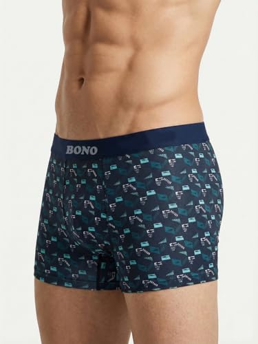 Image of BONO Mens Trunks Pack of 2 Cotton Underwear Breathable Printed Anti-Bacterial Underwear Men Trunk with No Marks Nylon Buffed Stretchable Waistband