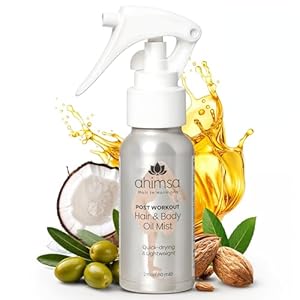 Ahimsa Hair Oil & Body Oil Spray Mist | 8 Essential Oils | Quick Drying | Nourish & Moisturize Hair/Skin | Add Shine | No Silicone | Coconut Oil | Argan Oil | Sweet Almond Oil | Vegan & Cruelty Free