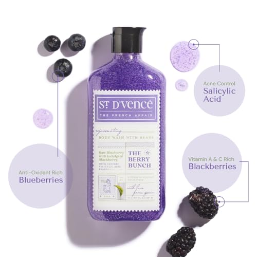 Image of St. D'vence Berry Bunch Salicylic Acid Body Wash Shower Gel for Women & Men with Blueberry & Blackberry | Paraben & SLS Free | Gentle Exfoliating Bodywash | Body Wash for Winter - 300 ml