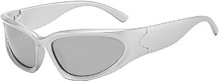 Vintage Wrap Around Sonnenbrille für Männer,Y2K Wrap Around Polarisierte Sportbrille,Silber verspiegelte Outdoor Rider Bri...