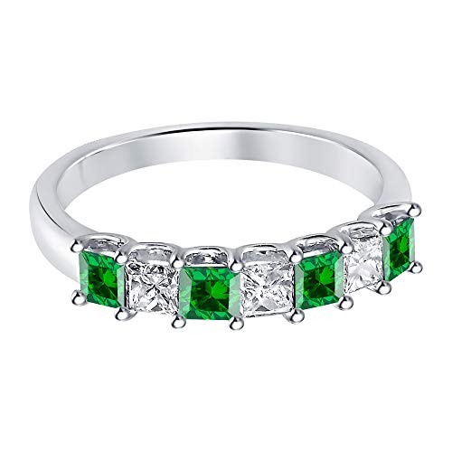 Gold & Diamonds Jewellery Princess Cut Gemstone Half Eternity 14k White Gold Plated Wedding 7-Stone Band Ring for Women2