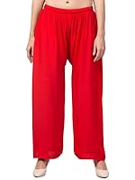 FAMBEE Flared Rayon Designer Plain Palazzo and Plus Size Plain Palazzo Red S