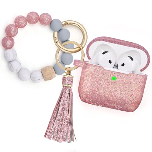 Image of Filoto Compatible with AirPods 4 Case, Cute Compatible with AirPods 4 Case Cover for Women Girls, Silicone Protective Case with Bracelet Keychain(Rose Gold)