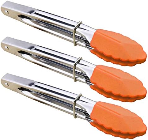 HINMAY Small Kitchen Tongs Mini Tongs with Silicone Tips 7-Inch Serving Tongs, Set of 3 (Green Red Blue)