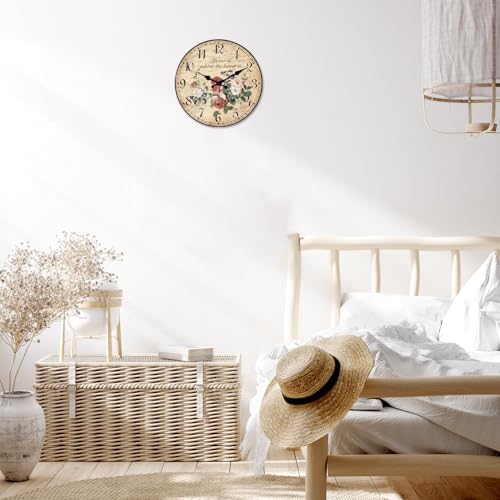 XFM Small Vintage Roses Wall Clocks 10 Inch for Kitchen Home Office - Image 3