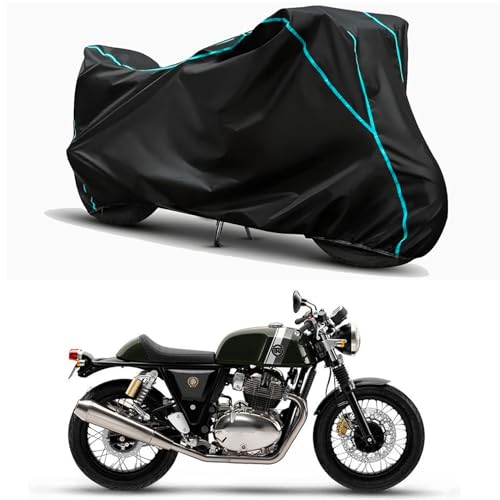 Image of Waterproof Bike Body Cover Compatible For | Royal Enfie Continental GT 650 Racing | Taffeta Fabric, Sky Piping Design, Bottom Elastic Fit | Dustproof, Sun UV & Rain Protection for All Weather.