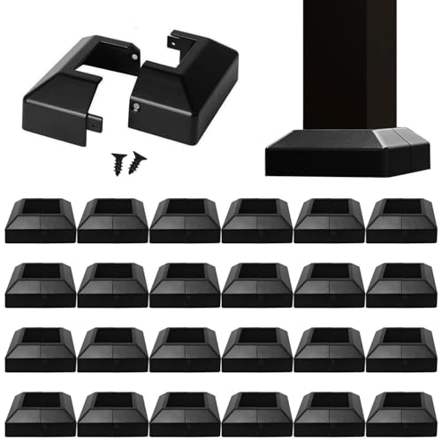 Image of Aluminum Split Post Base Cover fit 3 inch Post, Decorative Square Railing Base Trim, Post Base Plate Cover, Fence Post Flange Skirt for Patio, Porch, Stair, and Railing Systems, Textured Black (24)