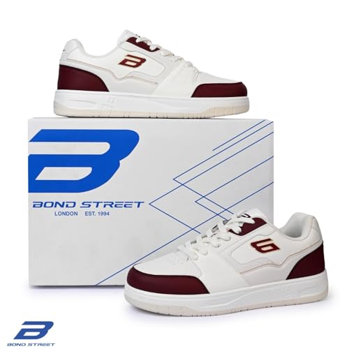Image of Bond Street Men's White & Beige PU Casual Sneakers | Stylish Lace-Up Shoes for Men | Lightweight Footwear | Comfortable & Durable PVC Sole Sneakers