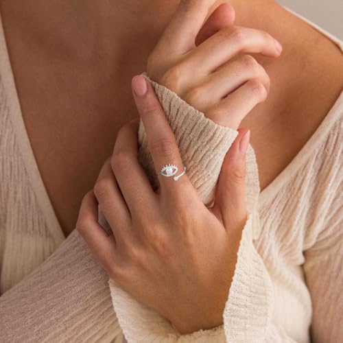 14K Gold/Sterling Silver Plated Rings for Women Non Tarnish,Open CZ Dainty Stackable Rings Adjustable Promise Engagement Ring Gift for Her4