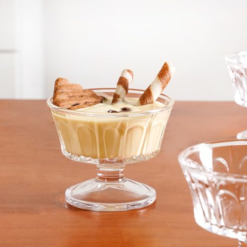 Image of Nestasia Transparent Glass Bowl Set of 6 for Ice Cream (120ml Each) - Ribbed Dessert Bowls for Sundae, Sweets & Pudding | Food Safe & Heat Resistant - Perfect for Gifting