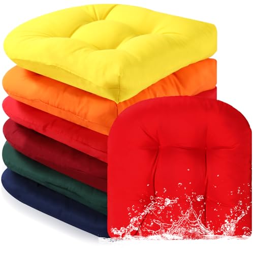 Thyle Outdoor Chair Cushions Set of 6 Waterproof Sun Protection Square Tufted Overstuffed Patio Furniture Seat Cushion for Patio Furniture Dining Indoor 19