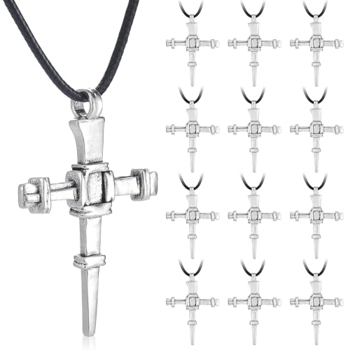 Kigeli 12 Pcs Nail Cross Necklace for Men Christian Jewelry Jesus Cross Pendant Gifts Bulk Christmas Faith Necklace Religious Gifts