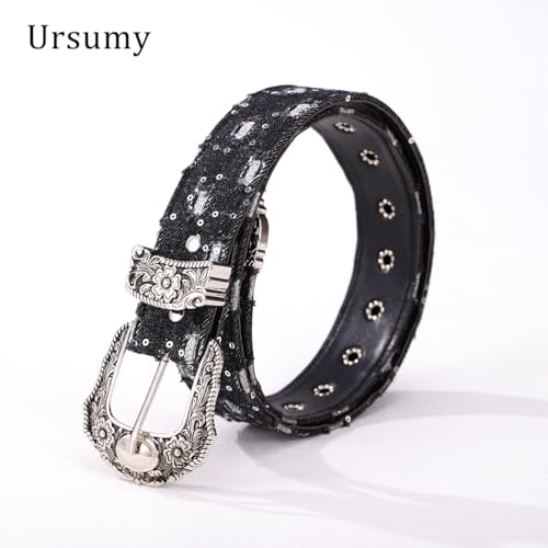 Image of Ursumy Women Denim Waist Belt Blue Jean Belt Butterfly Waist Belt Y2K Belt for Jeans Pants Ladies Cowgirls Cowboys Belt