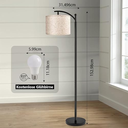 ROTTOGOON Stehlampe für Wohnzimmer mit 3 Farbtemperaturen LED Glühbirne Stehlampen Hoch Industrielle Stehlampe Lesen für Schlafzimmer Büro (9W LED-Glühbirne Beige Lampenschirm enthalten) Schwarz