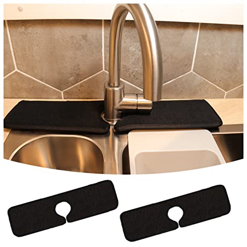 JODIE 2Pcs Faucet Absorbent Mat Kitchen Sink Splash Guard Black Splash Guard for Sink Wraparound Dish Drying Mat Microfiber Sink Protectors for Kitchen Sink RV Bathroom Faucet Splash Catcher 18 ''