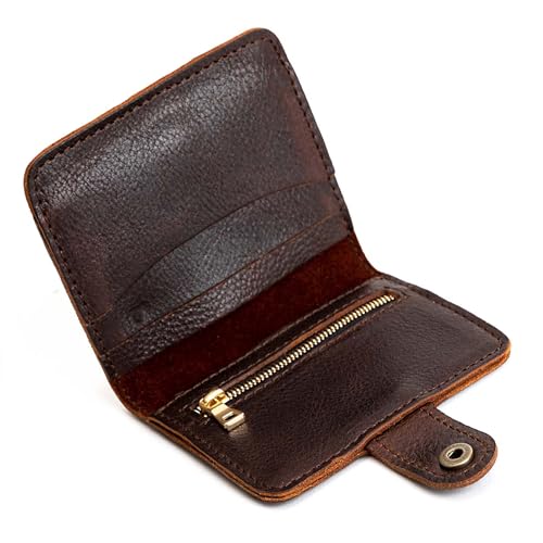 Image of Portland Leather Goods Women's Mini Bifold Wallet - Slim, Palm-Sized Design with Secure Snap Closure, 2 Card Slots, 2 Cash Slots & Zippered Coin Pocket - Coldbrew