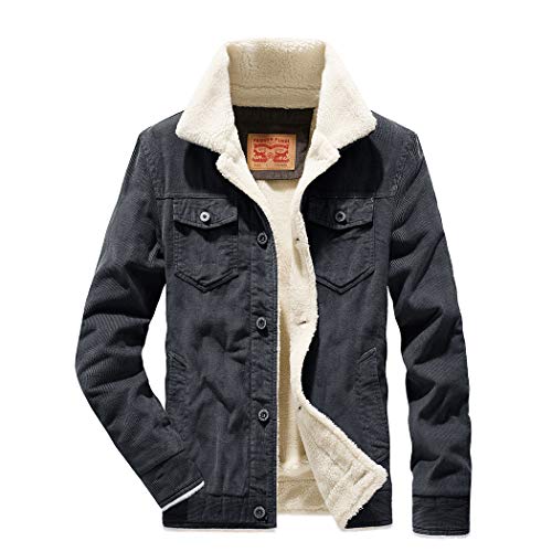 Snowman Lee Men's Corduroy Sherpa Jacket Slim Fit Button-Front Fleece Denim Trucker Jacket Medium Gray-2