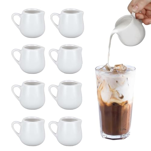 Jarra de leche de porcelana, pequeña artes, cerámica, color blanco, mini jarra de leche de cerámica, jarra de leche con asa, jarra de leche de porcelana, para capuchino, arte latte, leche, salsas