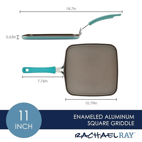 Rachael Ray Cook + Create Nonstick Stovetop Griddle/Grill Pan, Square, 11 Inch, Agave Blue by Rachael Ray - Image 2