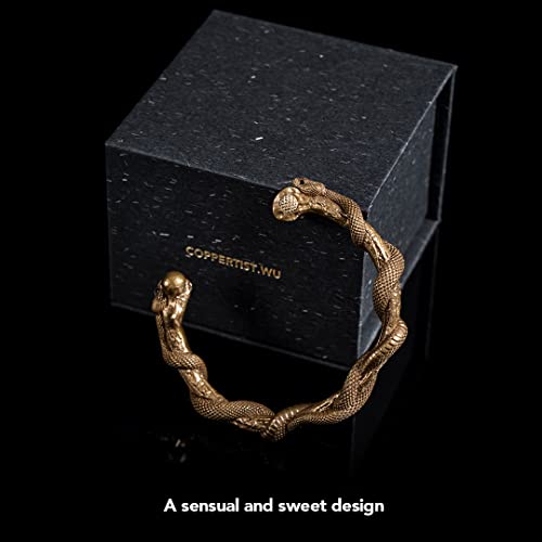 Coppertist.wu Cuff Bracelets For Men Women | Double Snake Twisted Brass Open Bangle Adjustable Vintage Creative Cool Jewelry Gifts (S) #TOP5