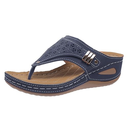 Dam Ortopediska Tofflor Öppen Sommar Bekväm Bågstöd Sandaler Tofflor Anatomisk Kilklack Flip Flop Lättvikts Mode Halkfri Strand Dusch Hav Slippers, Blå 01, 39 EU