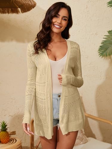 Image of Spicy Sandia Tie Front Sheer Shrug 3 /4 Sleeve Cropped Crochet Cardigan for Summer Lightweight