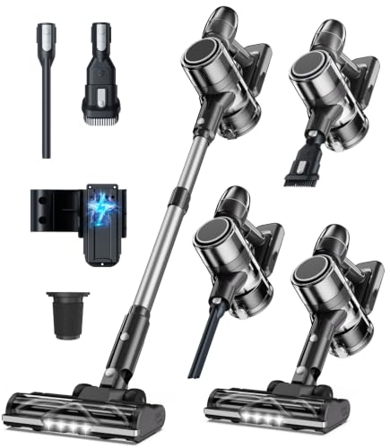 Syntecno Aspiradora Sin Cable Aspirador Escoba - Aspiradoras de Mano Vertical Electricas Cordless Vacuum Cleaner Potente Inalámbrica de Pie Bateria con Cepillo para Pelos de Mascota Suelo y Alfombra