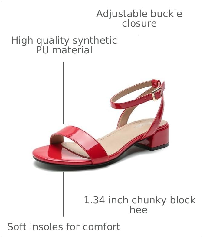 Image of Women's Ankle Strap Sandals, Low Block Heel, Open Toe Summer Dress Shoes with Buckle Closure