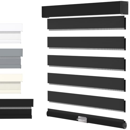 MYshade Cordless Zebra Blinds for Windows with Free-Stop(Black,32" W x 72" H) Dual Layer Shades for Day & Night Privacy and Light Filtering, Perfect for Home & Bedroom, Easy to Install