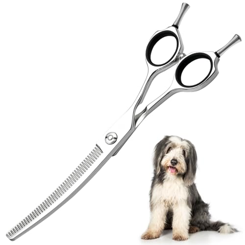 6.5inch VG10 Steel Thinner Dog Grooming Scissors,15 Degree Curved Dog Shears,45 Teeth Professional Pet Shears for Dogs Cats