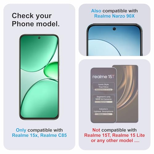Image of Military-Grade Gorilla Tempered Glass For Realme 15x, C85 and Realme Narzo 90X (6.8 Inch) With Installation Kit | Edge to Edge Coverage | Black