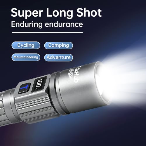 Image of Rechargeable Flashlights 2 Pack Super Bright Flash Light (Titanium) | LCD Digital Display, 5 Modes, USB C Charging, Zoomable Linternas, Powerful Handheld Flashlights for Home Emergencies Camping
