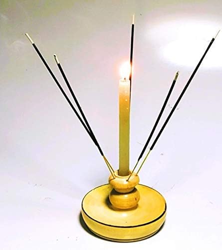 Naha Decor Wooden 4 inch x 3.5 inch Handcrafted Candle and Incense Stick Holder, Agarbatti Dhoop Ash Catcher Holder Traditional Style Decorative Stand for Puja Room and Temple