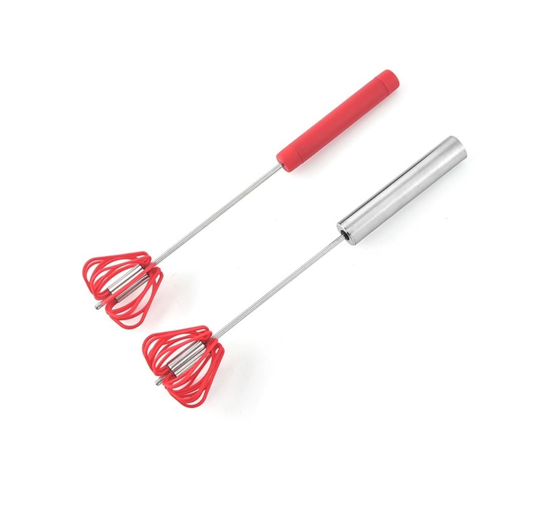 Varillas de Batir para Cocinar Mezclador Semiautomático De Acero Inoxidable, Herramienta Multifunción, Batidor De Huevos Giratorio Manual, Herramienta De Mezcla De Cocina Huevos, Espumar, Batir(Rot)