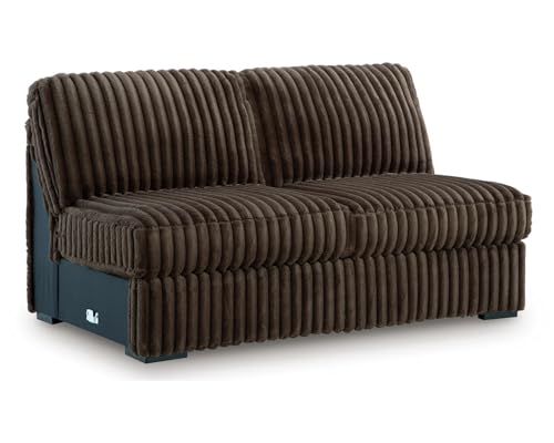Image of Signature Design by Ashley Midnight-Madness 3-Piece Sectional with Chaise, Large L-Shaped Couch, Deep Seat Sectional, Brown Jumbo Corduroy Sofa, Reversible Cushions, Chocolate Brown, 190 inch W