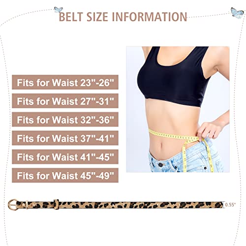 Whippy Set Of 4 Women Skinny Belts Thin Leather Waist Belt With Alloy Pin Buckle For Pants Jeans Dresses, Black/Brown/White/Leopard,Fits Waist 27"-31" #TOP4