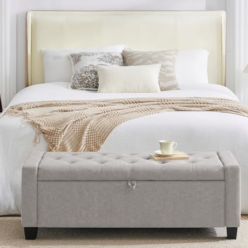 Image of Huatean Home 43 inch Ottoman with Storage, Storage Ottoman Bench with Safety Hinge, Upholstered Entryway Bench with Seating for Bedroom, Living Room, Holds up to 330 lb(Light Gray)