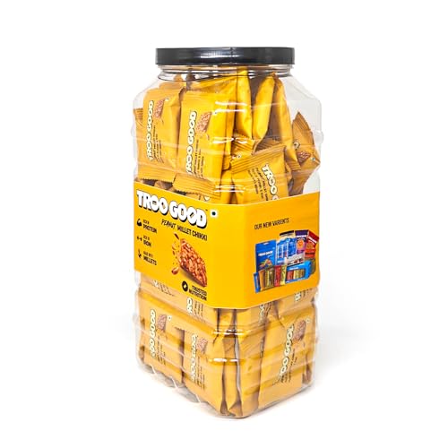 Image of Troogood Peanut Millet Chikki Jar (60pcs, 10g each) | Protein & Fiber Rich Gajak | Healthy Indian mithai Snack | Made with Jaggery | No Added Colors or Preservatives