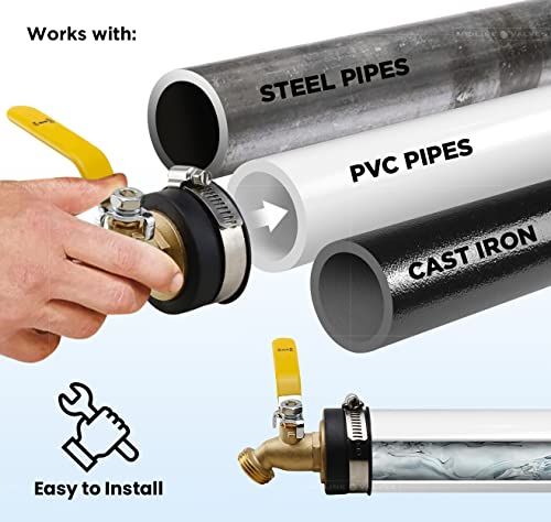 Image of Midline Valve XUD112-5 Sillcock Hose Ball Valve with Lever HANDLE for Testing and Draining; 1-1 /2 in.; Rubber Cap with Stainless Steel Band and Clamp (5 Pack)