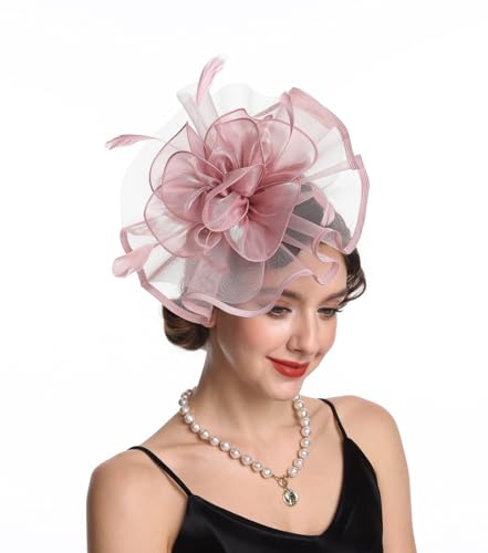 Haojing Women's Organza Church British Fascinator Bridal Tea Party Wedding Hat Summer（Hj2-Pink）